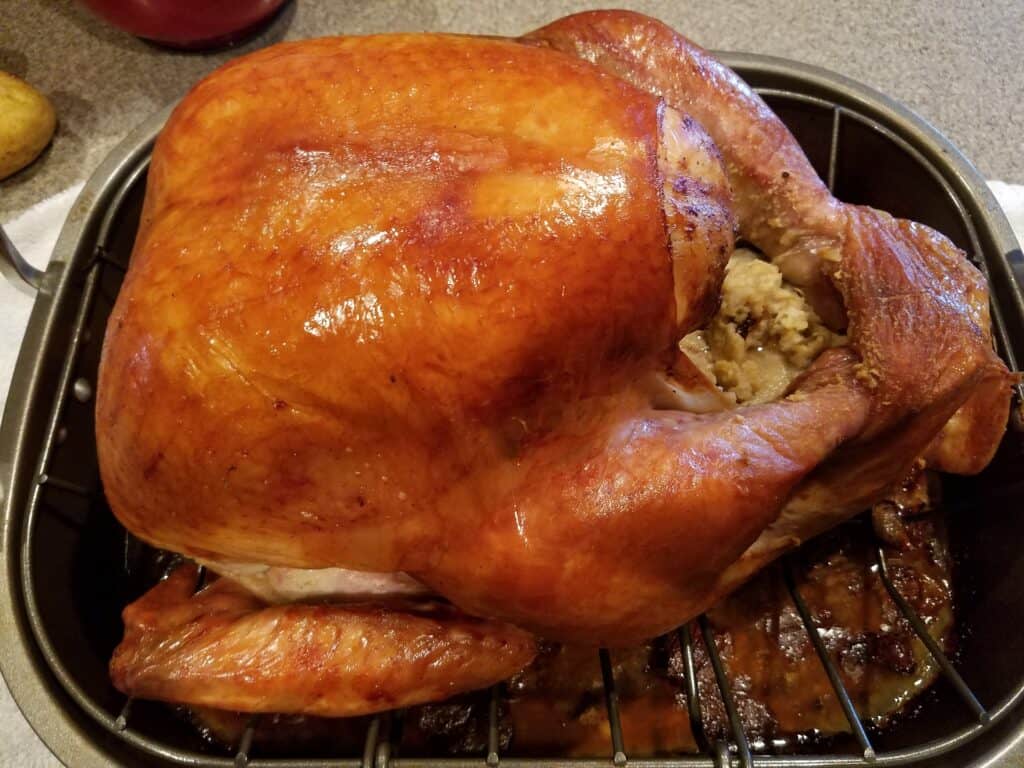 Baked turkey filled and browned